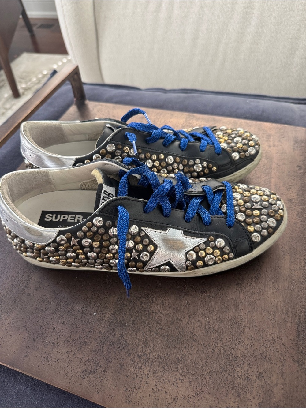 Golden Goose Star Sneakers with Blue Laces